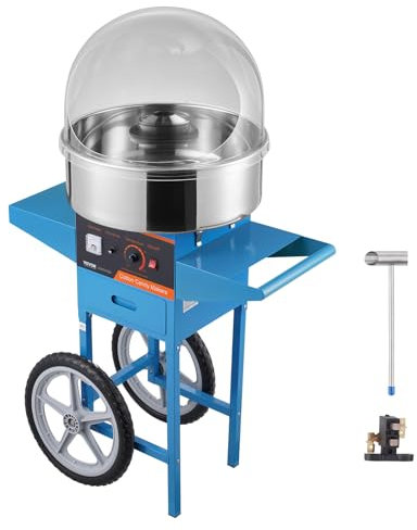 VEVOR Machine à Barbe à Papa avec Chariot, Appareil à Barbe à Papa Commercial Électrique 1000 W, Couverture Bleue, Bol en Acier Inoxydable, Cuillère à Sucre et Tiroir, pour Faire Bonbons Fêtes