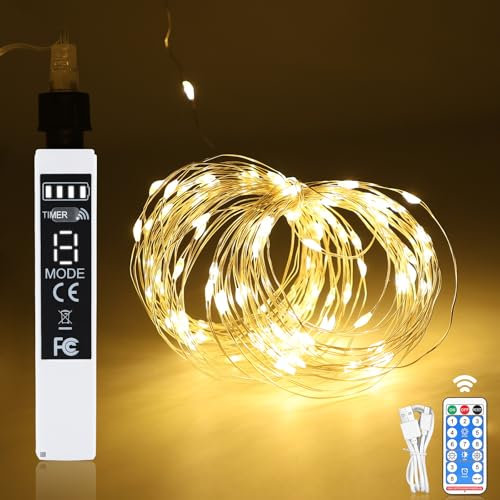 Artrastar Lichterkette Batterie 20M 200 LED USB Powerbank Draht Lichterkette Innen mit Fernbedienung Fairy Lights für Weihnachten, Schlafzimmer, Party, Hochzeit, Baumdekoration Warmweiß