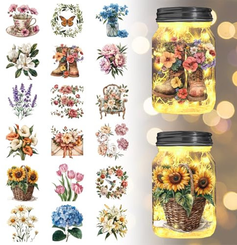 GLOBLELAND 18 Blatt Blumen Transfer Aufkleber 3.9x3.6 Zoll Schmetterling Sonnenblume Decals Aufkleber Rose Gänseblümchen Tulpen Rub On Transfer Für Möbel Vase Glas Dekorationen Kunsthandwerk