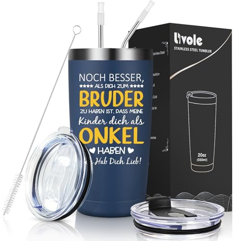Livole Geschenk für Bruder - Weihnachtsgeschenke für Männer, Onkel - Noch Besser, Als Dich Zum Bruder Zu Haben Ist - Du Wirst Onkel, 20oz Coffee To Go Becher, 600ml Edelstahl Weinbecher
