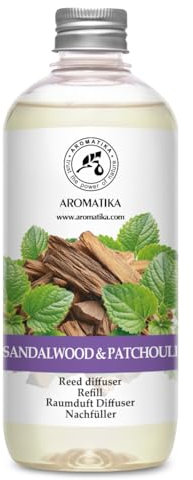 Raumduft Diffuser Nachfüller Sandelholz Patchouli 500 ml - Nachfüllung mit ätherischem Patchouliöl - Raumbeduftung - Sandal Duft - Diffusor - Reed Diffuser Refill Sandalwood & Patchouli