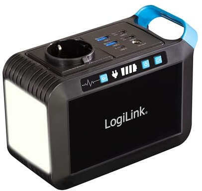 LogiLink PPS0080 - Tragbare Powerstation zum Aufladen von Smartphones, Tablets und Anderen Geräten, 80 W, 24.000 mAh, 7X-Anschlüsse, IP20, schwarz/blau