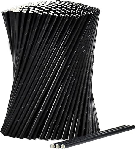 Petites pailles en papier noir pour cocktail, café et boissons - 14,5 cm x 0,7 cm, 250 pièces - 100% biodégradable et compostable