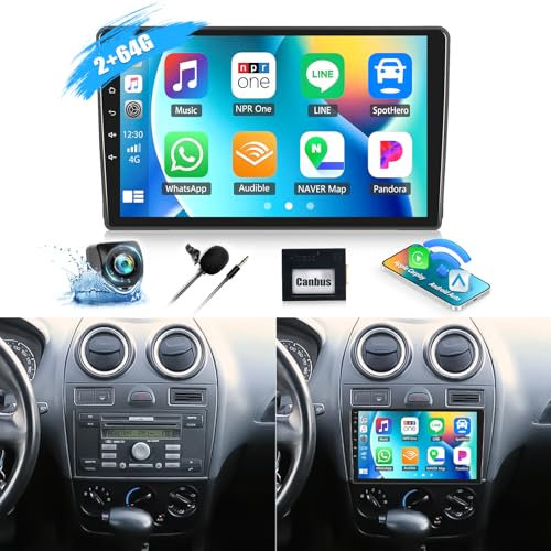 8 Core 2G+64G Android 13 Car Radio Double Din para Ford Transit 2009-2016/ Ford Focus 2005-2008,9 pulgadas Car Radio Pantalla Táctil con Carplay Wireless DSP RDS Bluetooth5.0 +Cámara de Visión Trasera