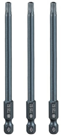 QUARKZMAN 3 Pièce Embout de Tournevis Torx Magnétique, T25 1/4 Hex Tige Longueur 100mm Embout de Vissage Long Hexagonal en Acier S2 avec Trou pour Retirer les Vis de Fixation Outils