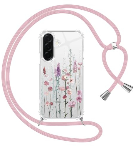 Yoedge Handyband Handyhülle für Samsung Galaxy A56 5G 6,7 Hülle mit Band, Durchsichtig Aesthetic Muster Blumen Case mit Kordel zum Umhängen, Weiche Silikon TPU + PC Stoßfest Cover für Samsung A56, 03