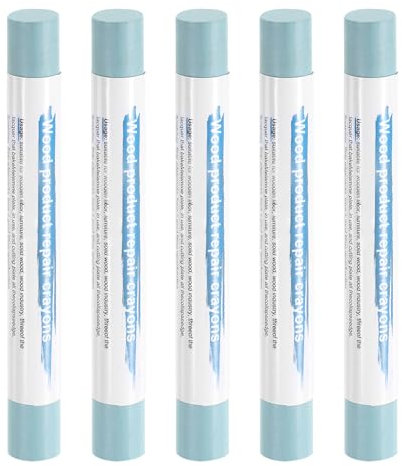 sourcing map 5pcs Wood Filler Sticks Wooden Wax Touch Up Furniture Repair Crayons for Scratch Hole Wood, Light Blue