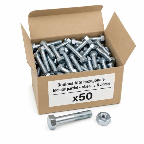 50 boulons SB 8.8 en 15048 zingués 14x50 filetage partiel