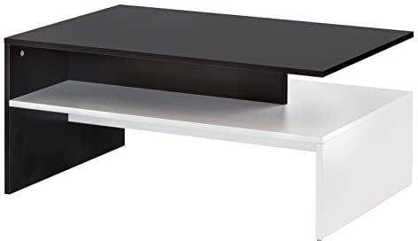 FineBuy Wohnzimmertisch 90 x 43 x 60 cm mit Ablage Holz Schwarz/Weiß, Design Wohnzimmer Couchtisch Zweiteilig mit Stauraum, Sofatisch Eckig Kaffeetisch Modern, Loungetisch Groß & Hoch