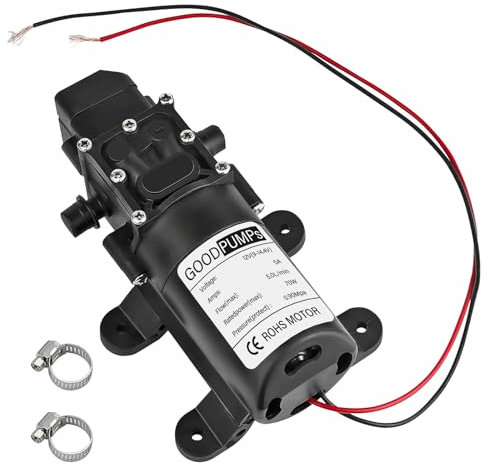 12V 70W Water Pump, Dc 12v Diaphragm Pump, Dc 12v Diaphragm Water Pump, with 2 Adjustable Hose Clamps for Water Tap,Motorhome,Caravan