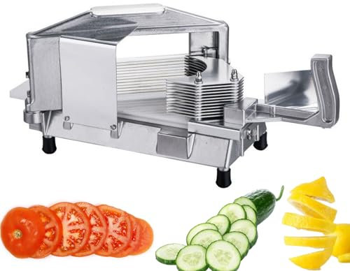 Affettatrice manuale per frutta e verdura, taglia pomodori in acciaio inox da 6,3/4,7 mm, con protezione per le mani e fissaggio al tavolo, affettatrice professionale per alimenti, per patate