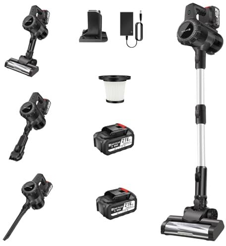 Cordless Vacuum Cleaner, 160W 15000PA Stick Vacuums & Electric Brooms with Headlight, 2x3000mAh Battery, Self-Standing Handheld Upright Vacuums Cleaner, Deep Cleans, Anti-Tangle, for HardFloor Carpet