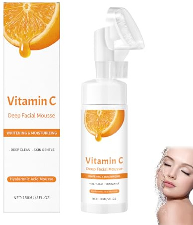 Vitamin C Reinigungsmousse, sanft reinigendes Gesichtswaschmittel mit Hyaluronsäure für strahlende Haut, hellt die Haut auf und verbessert ihre Struktur, reinigt die Poren porentief (1)