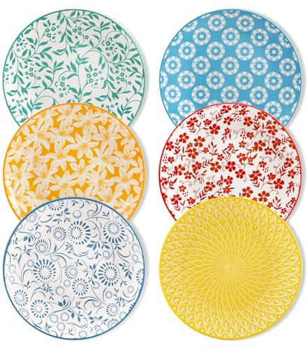 vancasso Selene 8.25 Inch Colorful Floral Porcelain Dessert Plates Set of 6 | Small Side Plates for Salad, Pasta, Fruit, Appetizer, Scratch-Resistant, Microwave and Dishwasher Safe