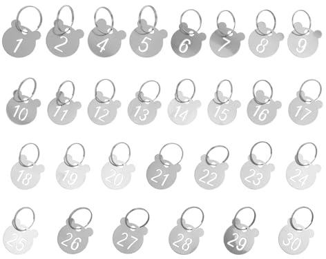 VALICLUD 30pcs Keychain with Number Stainless Steel Pendant Plate Number Coding Tags Blank Stainless Steel Keychain