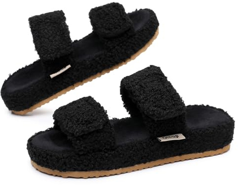 Git-up Zapatillas para mujer con soporte para el arco y cierre ajustable de doble gancho y lazo, suela de EVA duradera para interior/exterior, negro 42/43
