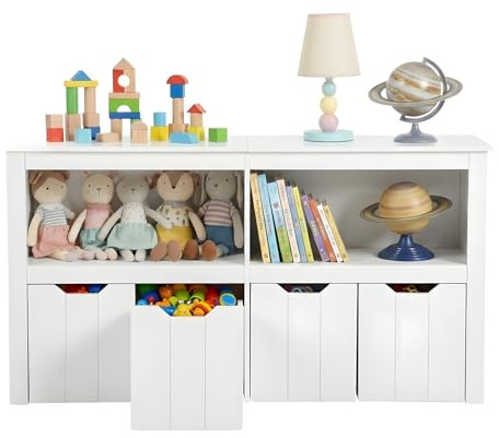 ZECIIYE Weißes Kinderzimmer Aufbewahrungsregal, Schrank m. Schubladen, Spielzeugregal f. Bücher & Spielzeug, Multifunktional Kindermöbel Organizer f. Ordnung, Niedriger Stauraumschrank 120x33x61cm
