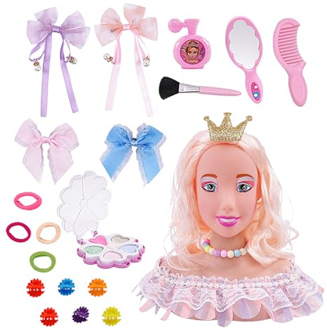 Cabeza de muñeca de maquillaje y cabello para niñas - Cabeza de peinado para niños | Cabeza de maquillaje 20X con accesorios cosméticos para el cabello, juguetes para niñas