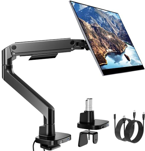 Brazo de monitor resistente para 17-49 pulgadas, 20 kg, VESA 75/100 con USB, color negro