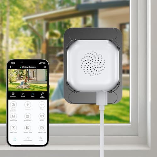 ANYQOO Fensterkamera Innen, 3MP 2K 2,4G & 5GHz Dualband WiFi | KI-Farbnachtsicht, 108° Weitwinkel, 3-fach Zoom, 24/7 Aufnahme, Anti-Reflex, ohne Bohren, Personen-/Fahrzeugerkennung