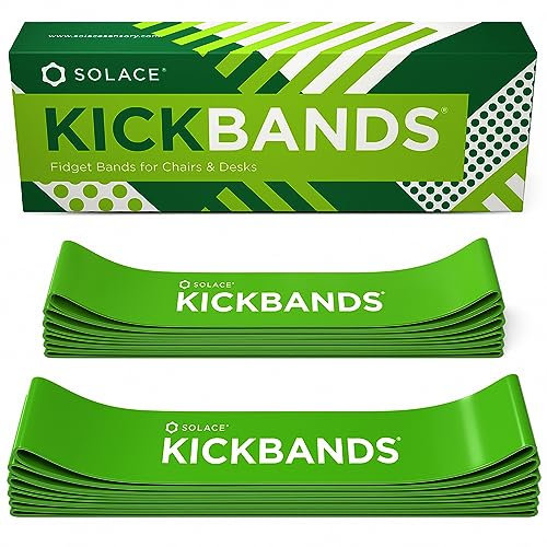 Solace KICK BANDS - Fidget Chair Bands for Kids 12-Pack - ADHD Sensory Kickbands (GREEN)