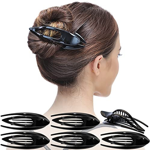RC ROCHE 6 Stück Haarspange Haarklammer Französisch Geschwungen für Damen Mädchen Fester Halt Ohne Rutschen Hochwertig Haare Hochstecken, Groß Schwarz