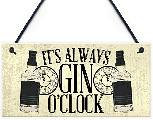 Red Ocean Gin O'Clock Friend House Warming Birthday Gift Plaque Alcohol Garden Kitchen Gin & Tonic Sign