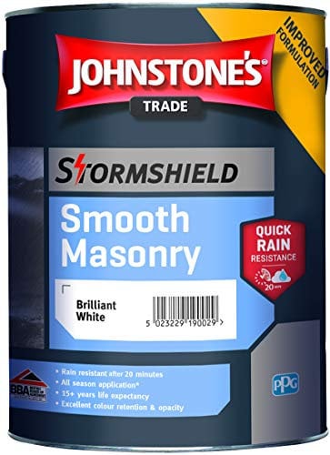 New Improved Johnstone's Smooth Masonry Paint Brilliant White with Quick Rain Resistance Technology (5 litres)