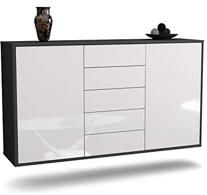 Dekati Sideboard Pembroke Pines hängend (136x77x35cm) Korpus anthrazit matt - Front Hochglanz Weiß - Push to Open - Leichtlaufschienen