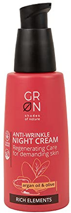GRN [GRÜN] Biokosmetik Anti-Falten Nachtcreme Regenierende Pflege - Bio-Olive & Bio-Argan - für anspruchsvolle, reife Haut - unterstützt die nächtliche Regeneration - vegan - 50 ml