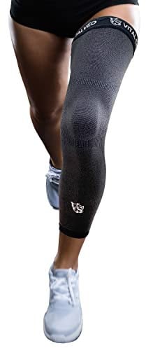 Vital Salveo - Bamboo Charcoal and Germanium Recovery Compression Outdoor Full Leg Long Knee Sleeve for Basketball, Football, Knee Pain, Joint Pain, Arthritis Dark Grey (1 piece)-L