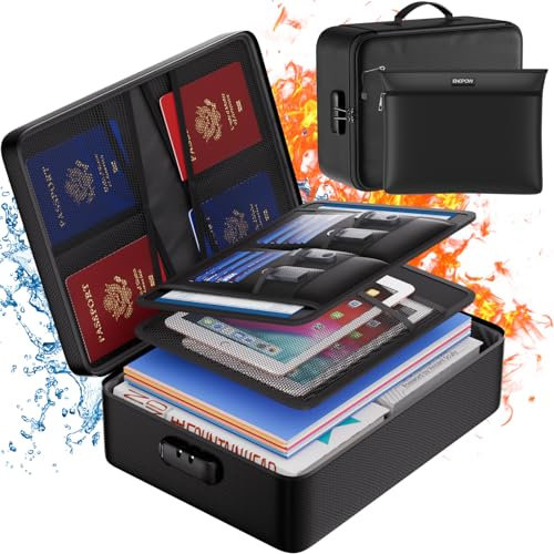 Fireproof Document Box Document Bag File Storage Box Money Organizer 36x27x10cm Multi-Layer Storage Box with Lock for Certificates,Laptop,Bank Cards,Passport,Contract,Bill,Archives and Valuables