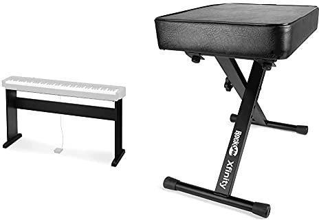 Casio CS46 Wood Frame Stand for The CDP-S110, CDP-S160 and CDP-S360 & RockJam RJKBB100 Premium Adjustable Padded Keyboard Bench or Digital Piano Stool with lessons.