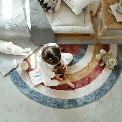 makeups69 Halbkreis Teppich Wohnzimmerteppich Modernes Design Schlafzimmerteppich Halbrunder Balkon Bodenschutz Dekorationen,Regenbogenmuster, das Kinderzimmer verziert Half Circle 90 x 180 cm