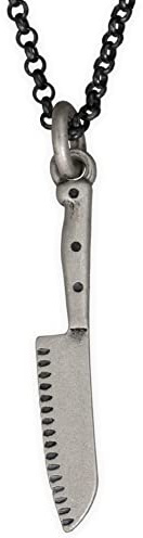 Men's Kitchen Knife Pendant Forged in Oxidised Sterling Silver - Culinary Blade Sculpture for Chefs and Cooking Enthusiasts on Rolo Chain - Handmade by Emmanuela