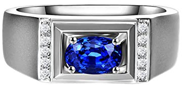Daesar Ehering 750 Weißgold, Ring Männer Bandring mit Oval Saphir 1.025ct Hochzeitringe mit Diamant Gr.66 (21.0)