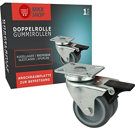 VONLIS Doppelrolle Lenkrolle Gleitlager Bremse Transportrolle Möbelrolle Laufrolle Ø 75 mm mit Bremse