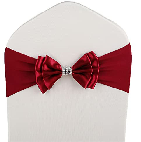 Stuhlschärpen Stuhl Schärpen,Organza Schleife Tüll Stuhl Rücken Blume Schärpe,Hochzeit Stuhl Bogen Für Stuhl Deckt Schärpe Geburtstag Party Hotel Dekoration,Wine red,10PCS