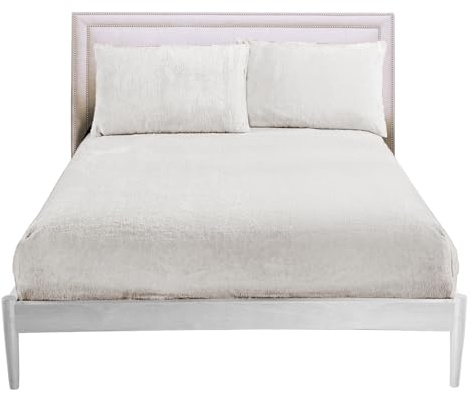 GC GAVENO CAVAILIA Fitted Sheet King Size - Soft Teddy Fleece Bedding Winter - Warm Fluffy Anti-Allergy Polyester Bed Sheet (152x203 cm) - Easy Care 25cm Deep Fleece Fitted Sheets King Size,White