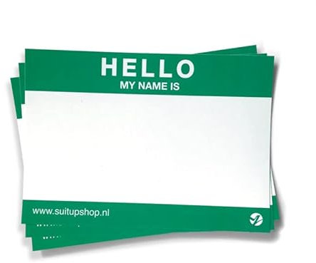 Suitup Hello My Name is Aufkleber - 50 Stück Aufkleber 105 x 75 mm (grün)