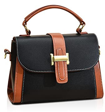 NICOLE & DORIS Kleine Handtasche Damen Mode Umhängetasche Elegant Schultertaschen PU Leder Satchel Handtasche Mehrfarbige Henkeltasche Mädchen Crossbody Bag Schwarz