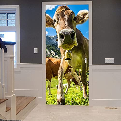 Türtapete Selbstklebend Türposter - Tierische Kuh 90 X 210 Cm - 3D Türaufkleber Wasserfest Türfolie Für Schlafzimmer Gang Tür Verschönern Deko - Kinderzimmer Wohnzimmer Küche Schlafzimmer Tür Fotos