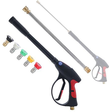 AIM Tools Pistola de Lavado de Alta Presión 4000 PSI con 5 Puntas de Boquilla, Varita de Extensión de Repuesto de 38 cm, Conexión Rápida de 1/4, Conexión M22 14 mm, Kit de Lavado de Autos