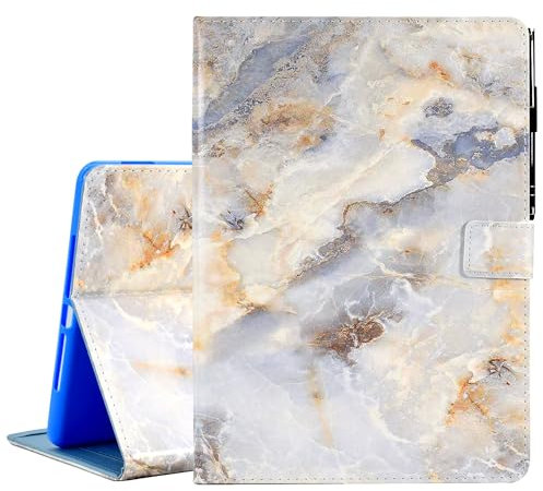 KEROM Case for iPad 6th/5th Generation iPad 9.7 Inch Case 2018/2017, PU Leather Stand Folio Cover Case for iPad 9.7 inch/iPad Air 2/Air 1, with Auto Sleep/Wake, Pen Holder, Card Slots - White Marble