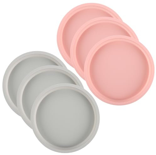 WOPPLXY 6 Stück Silikon Backform Rund, 21,5 Cm/8,46 Zoll Kuchenform Silikon, Antihaft Silikonbackform Rund für Regenbogenkuchen und Käsekuchen (Rosa und Grau)