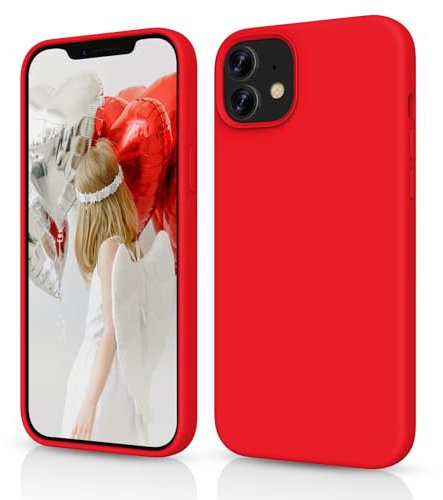 OitiYaa Silicone Case Compatible with iPhone 12/12 Pro Case 6.1 inch, Soft Ultra Slim Protective Shockproof Liquid Silicone Phone Case with Anti-Scratch Microfiber Lining,Red