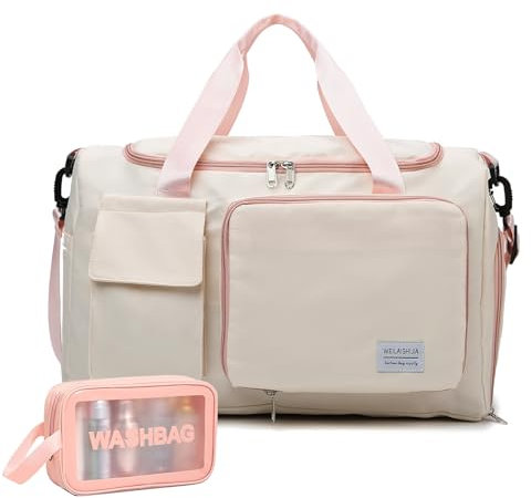 Petit sac de sport pour femme, sac de voyage avec compartiment à chaussures, Z5#Blanc Rose, Sac de sport et trousse de toilette