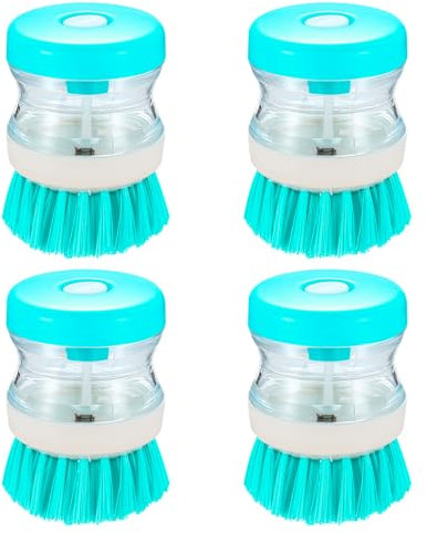 4 Pièces Brosse à Vaisselle avec Distributeur de Liquide, Brosse Vaisselle avec Reservoir, Brosse de Cuisine, Brosse de Nettoyage avec Réservoir de Détergent pour Vaisselle Casseroles Poêles Évier