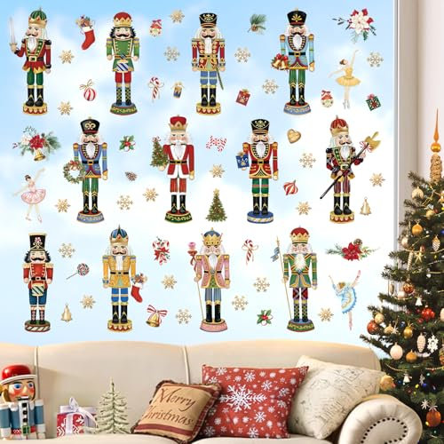 wondever Wandtattoo Weihnachten Nussknacker Wandaufkleber Soldat Ballerina Mädchen Weihnachten Fenster Wandsticker Wanddeko für Weihnachten Party Fenster Weihnachtsdeko