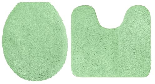 Brandsseller WC-Set 2-Teilig WC-Vorleger mit Ausschnitt 45x50 cm WC Deckelbezug 38x48 cm aus weichem Mikrofaserstoff rutschfeste-Grün